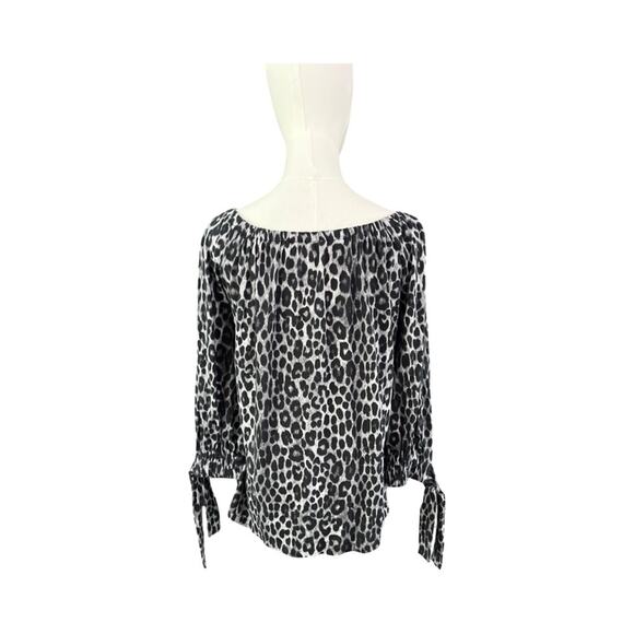 Michael Kors Leopard Animal Print Off Shoulder Top Blouse Women’s Size Large - Picture 3 of 7
